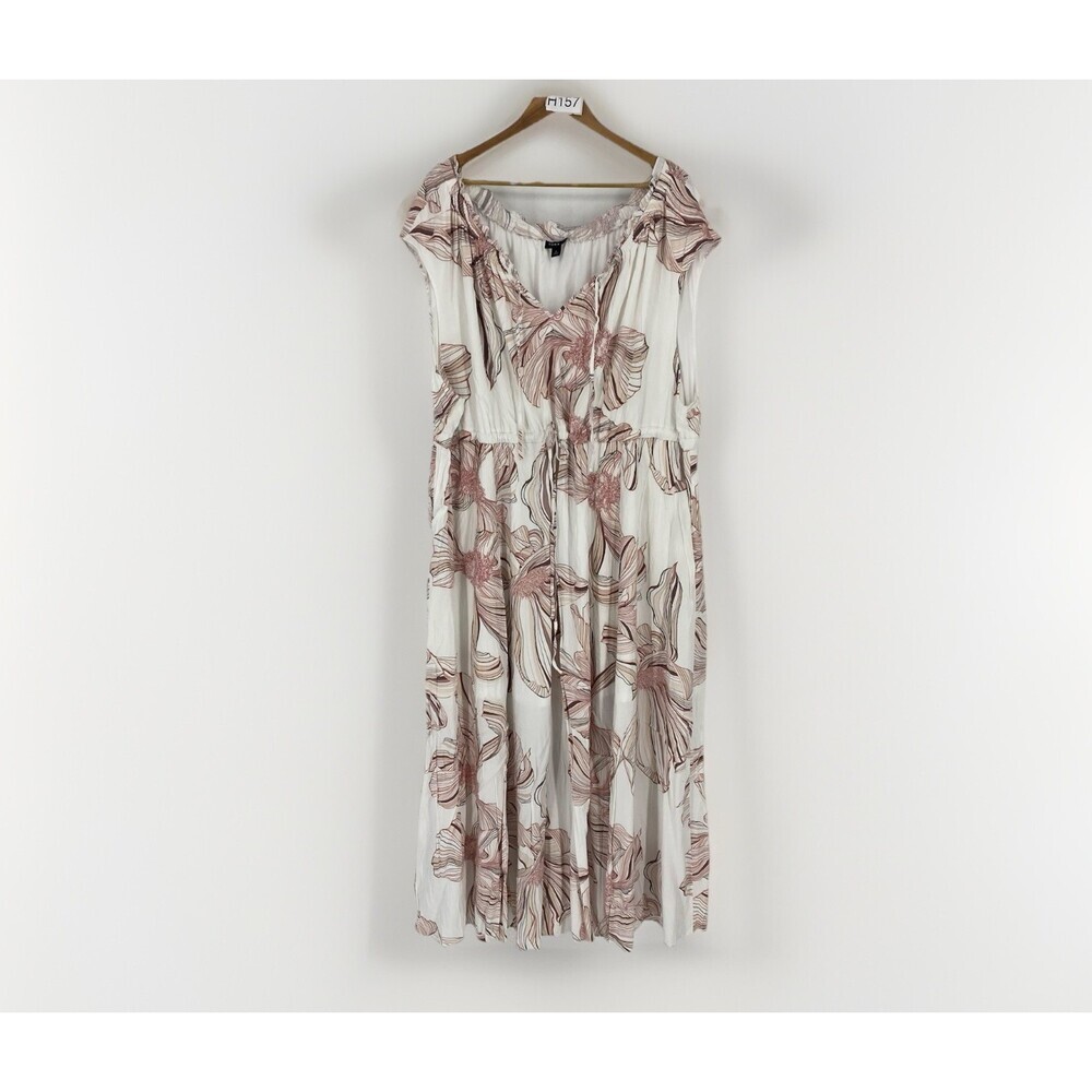 Torrid 6X White Tropical Floral Peasant Dress Flowy Boho Plus Size Maxi Beach